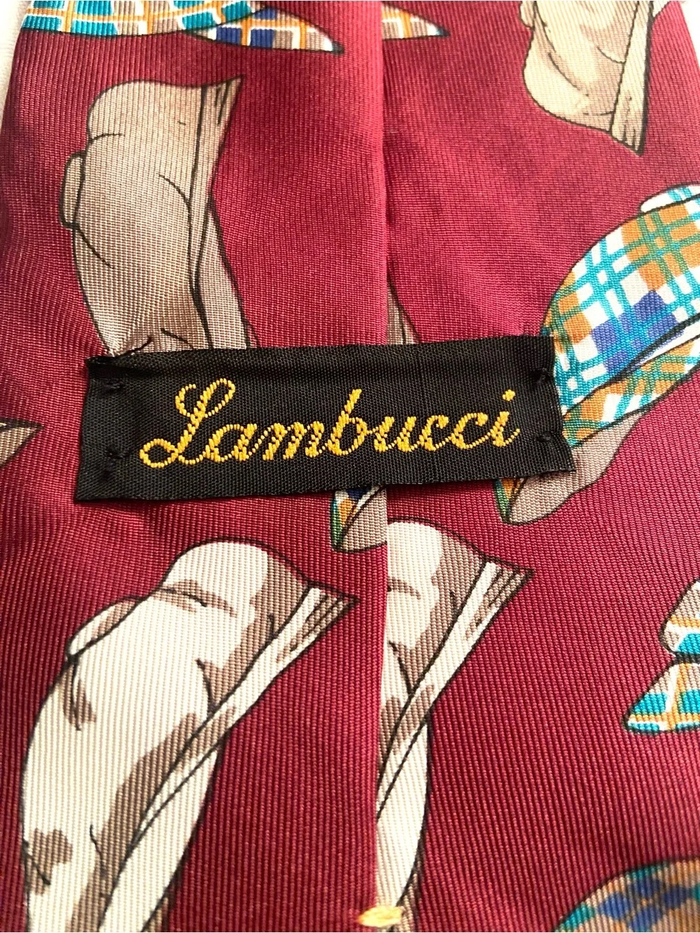 Lambucci 100% Silk Flat Cap Tie Burgandy